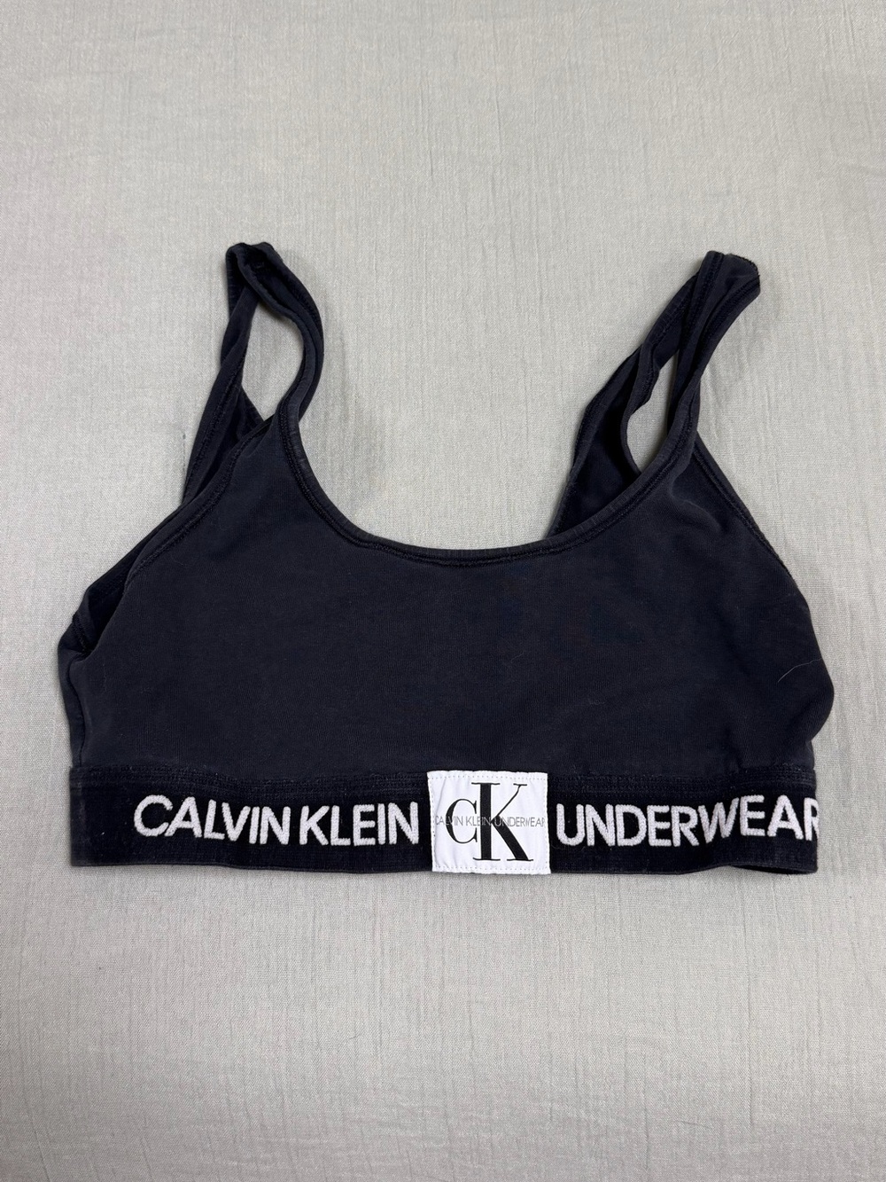 Calvin Klein Black Logo Band Bralette with White CK Patch